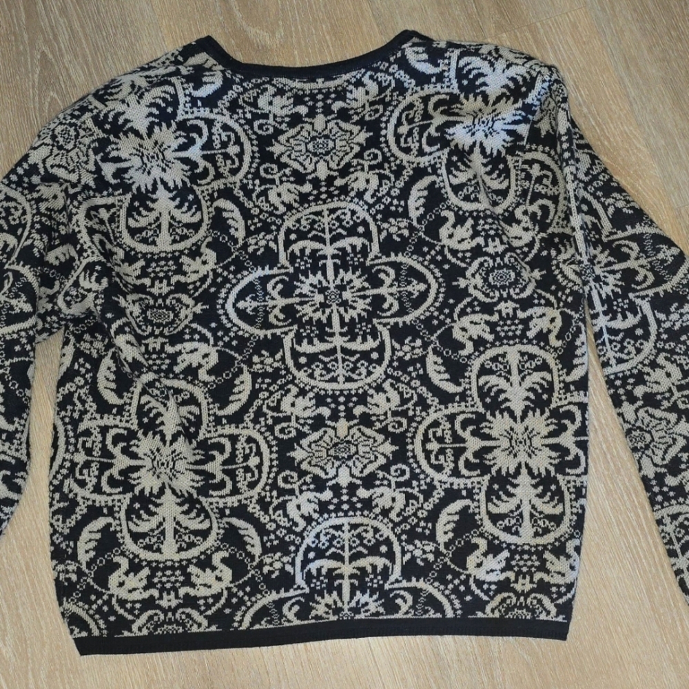 Rena Rowan Lambs Wool Blend Woman’s Paisley Print Cardigan Sweater, Size Medium